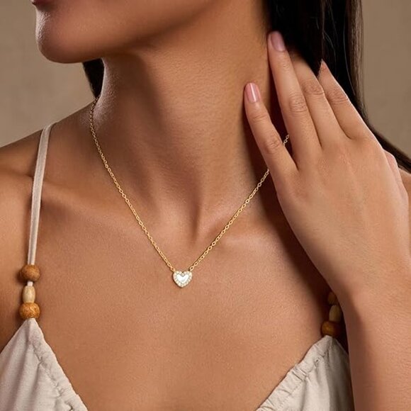 Neiman Marcus 14k Gold Plated White CZ Heart Necklace - Picture 1 of 4